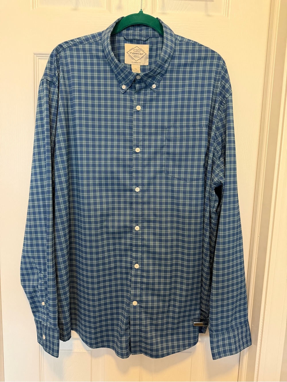 St. John's Bay Men's Blue Green Plaid Performance Stretch Button-Down XXL